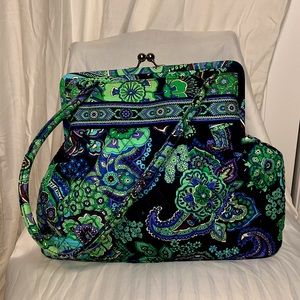 Vera Bradley green and purple bucket purse